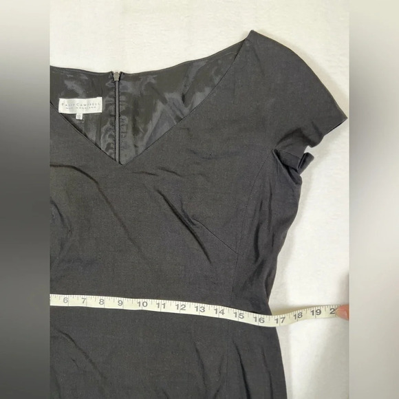 PADDY CAMPBELL Linen Blend Black Vintage V Neck Slit in Back Dress Size 12 - Picture 10 of 11
